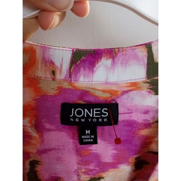 Jones New York Purple/Pink Tie Dye Pasley Linen V-Neck Blouse size Medium - Picture 6 of 7